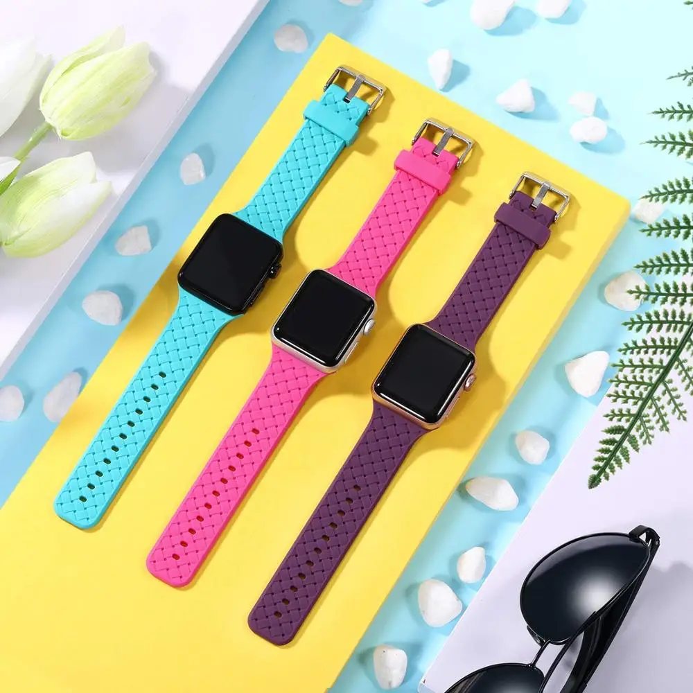 Ремешок с тканым узором для apple watch 44 мм 40 мм iwatch 38 мм 42 мм спортивный силиконовый ремешок для часов Браслет apple watch 5 4 3 2
