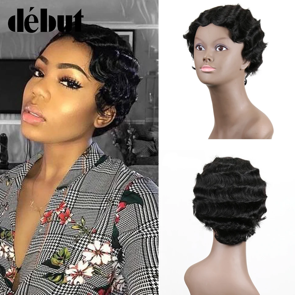 Дебютные красные парики из человеческих волос дешевые короткие черные без
