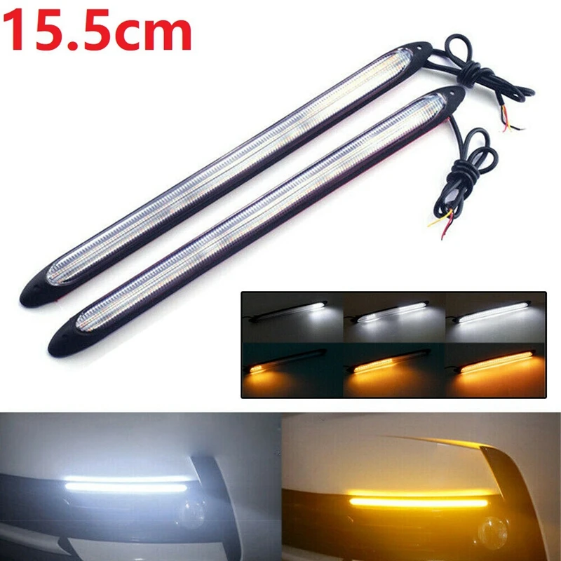 

2X Universal LED Daytime Running Light White DRL Driving Turn Signal Fog Lamps Amber 12V