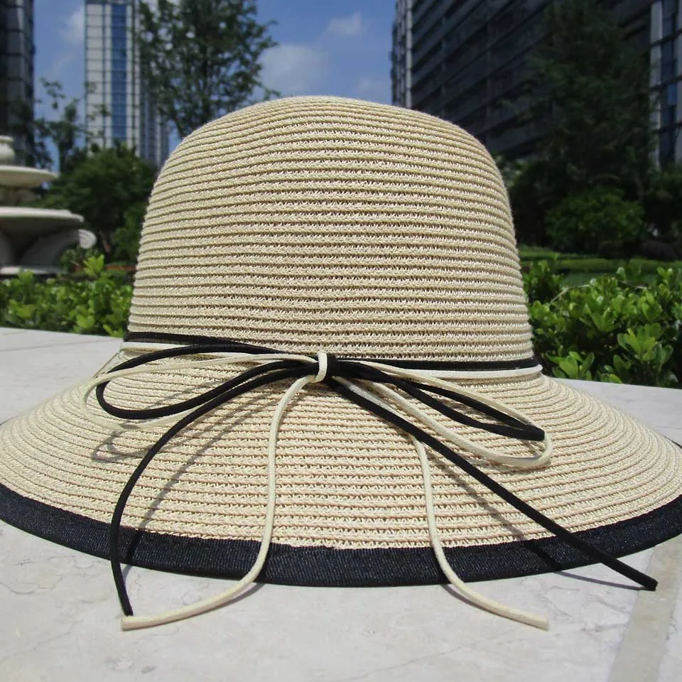 Женская шляпа от солнца с широкими полями Повседневная пляжная Панама черно