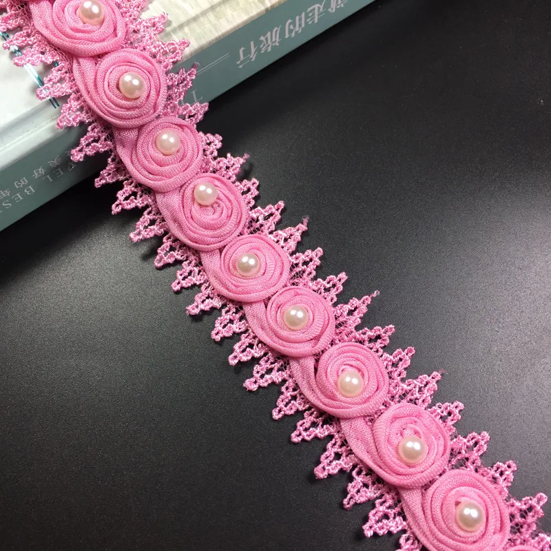 С цветами роз и жемчугом верхний край декорирован кружевом подрезная Лента ткань