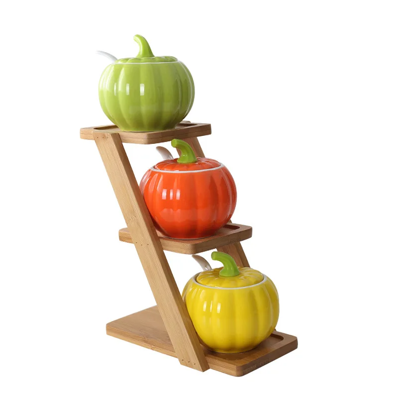 Набор керамических приправ в виде тыквы маленького яблока|Солонки и тара для хранения| |