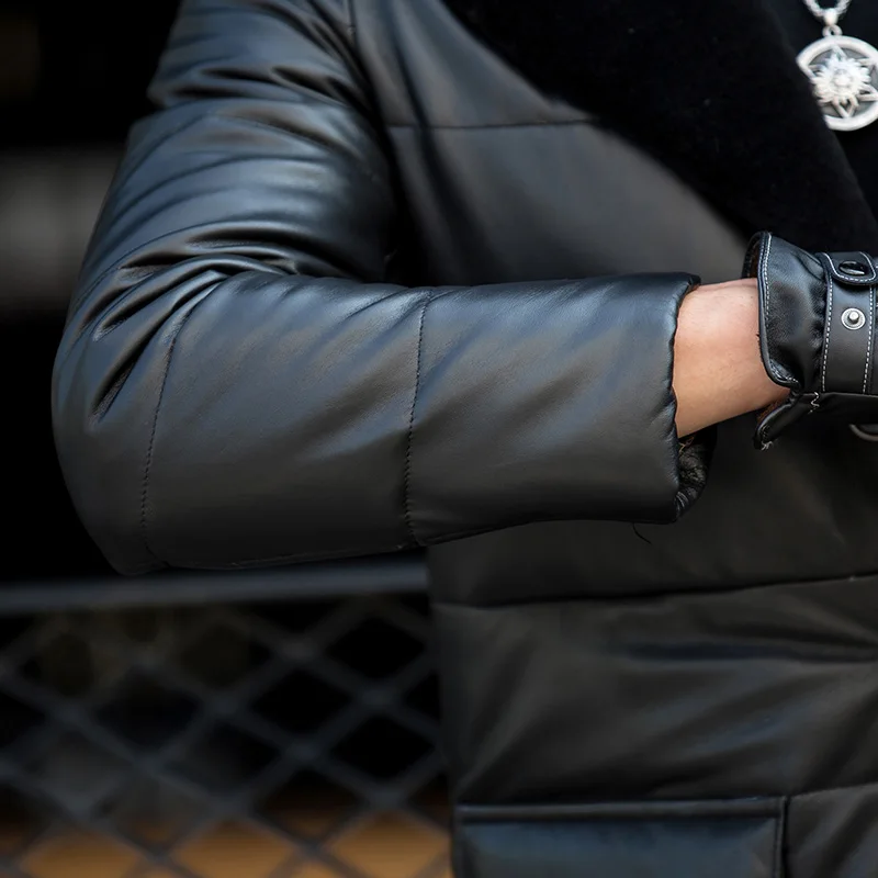 Azazel Новая зимняя мужская куртка из натуральной кожи куртка-пуховик овечьей