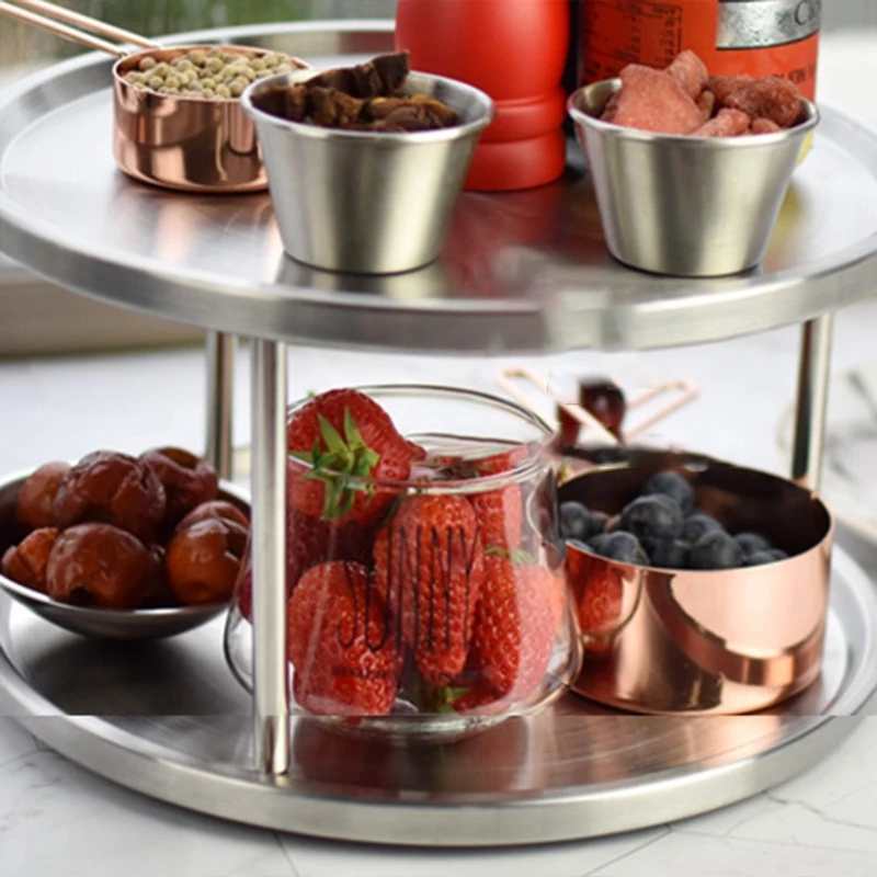 

Stainless Steel Double-layer 360 Degree Rotation Lazy Susan Kitchen Spice Storage Rack Cabinet Seasoning Bottle Organizer Drop