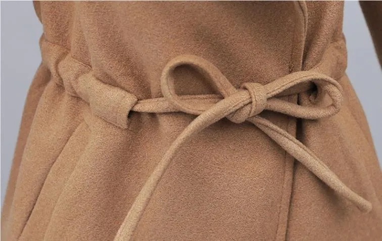 

M-5XL Plus Size Woolen Women Thick Coat Large Lapel Long Sleeve Belt Manteau Femme Solid Elegant Office Lady Slim Abrigo Coats