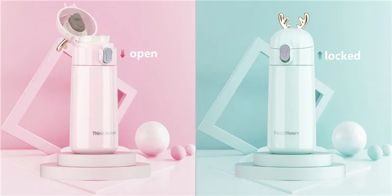 Bpa-free 270 мл милые 304 Термосы Из Нержавеющей Стали, двухслойные термосы с ушами оленя, термос, Дамская термальная бутылка для воды