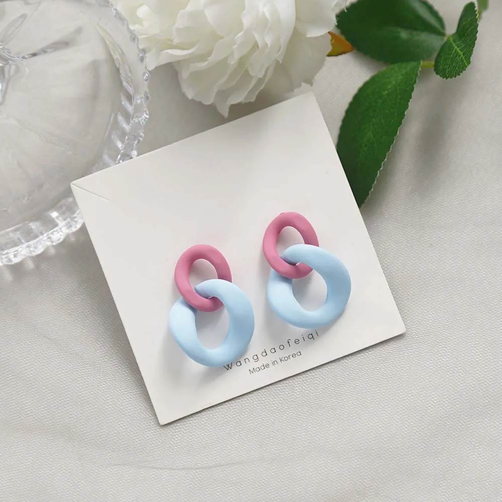 Geometric Contrast Color Stitching Earrings Personality Frosted Texture | Украшения и аксессуары