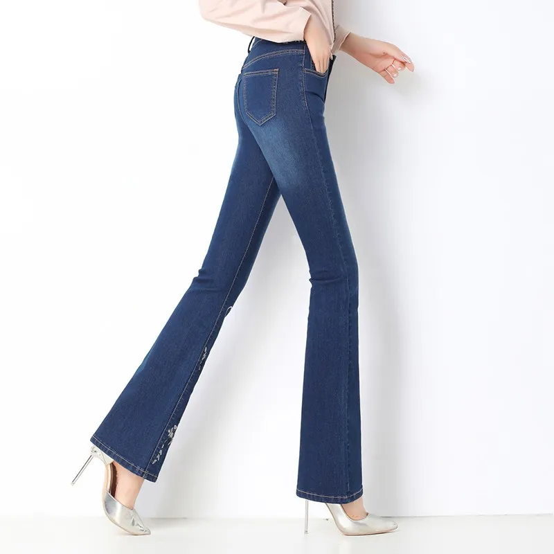 2019 осенние женские джинсы клёш с вышивкой для девочек брюки женщин больших