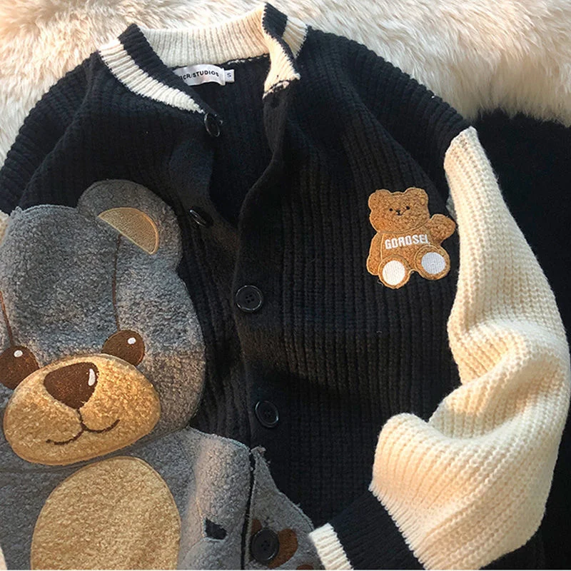 Kawaii одежда пуловер с рисунком медведя из мультфильма вязаный свитер Harajuku