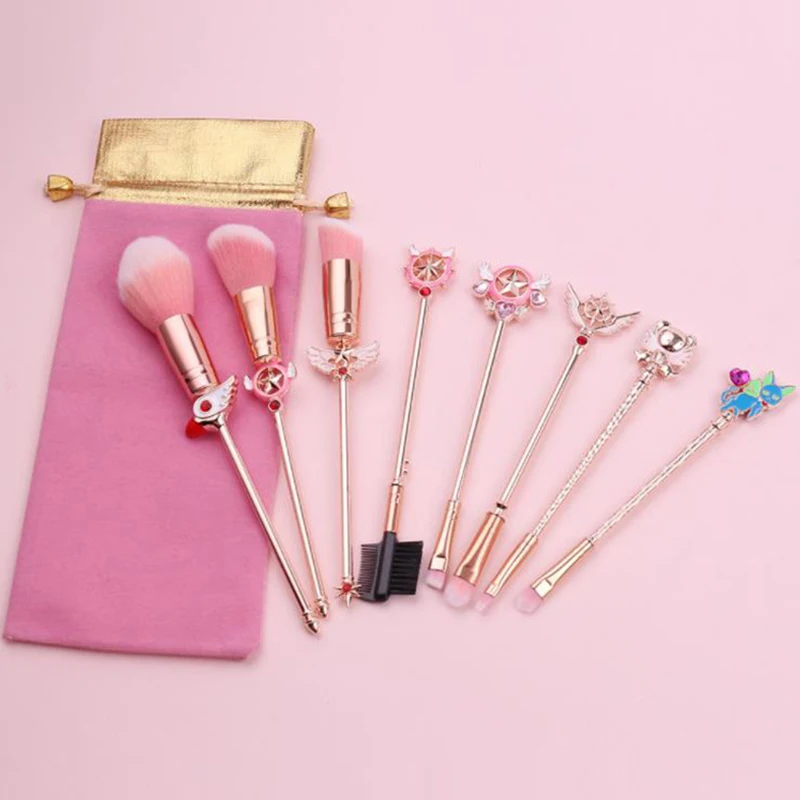 

8Pcs Cartoon White Cardcaptor Sakura Makeup Brushes Set Tools kit Eye Liner Shader Eye Shadow Shedding Powder Blush Soft Hair