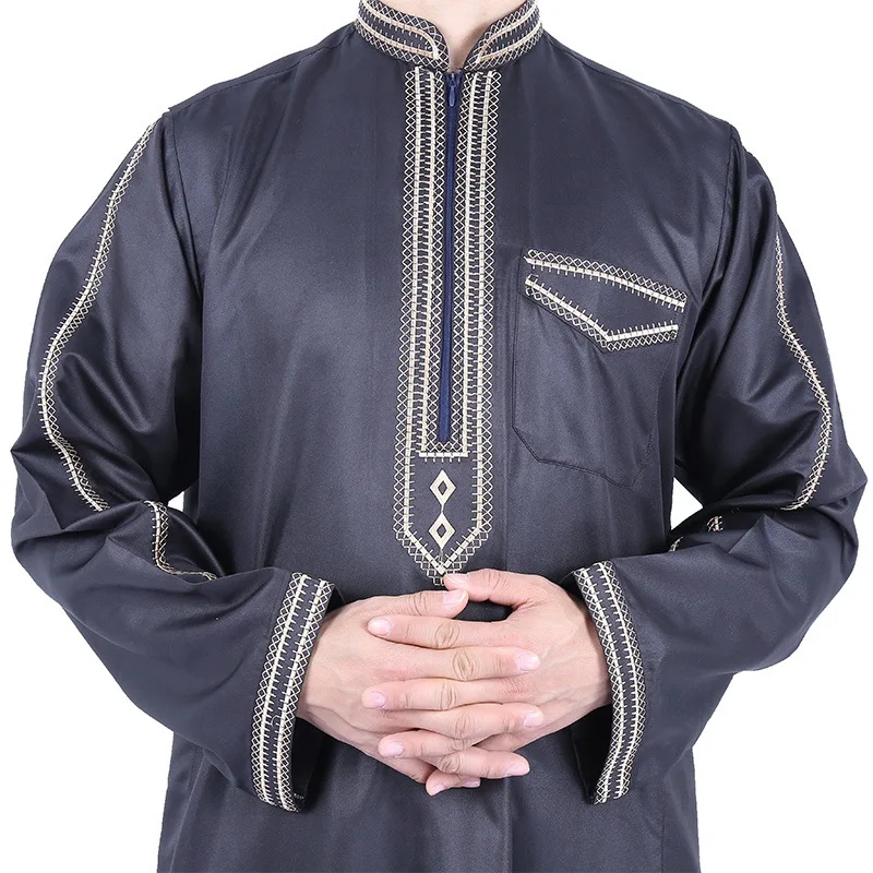 

Saudi Arab Shiny Thobe Dubai Abaya Men Clothing Embroidery Muslim Clothes Djellaba Man Islam Clothing Qamis Robe Man Kaftan Kurt