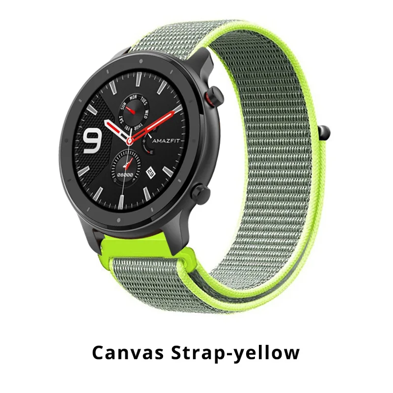 Canvas yellow Huami Amazfit GTR 47 мм умный Браслет замена металла Милана из нержавеющей стали кожаный силиконовый холст ремешок для часов - Цвет: Canvas yellow