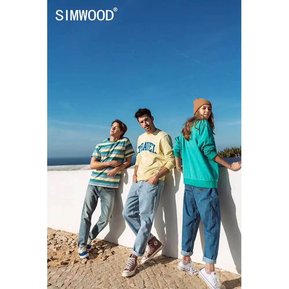 SIMWOOD 2021 Осенние новые толстовки для мужчин с буквенным принтом бега спортивные