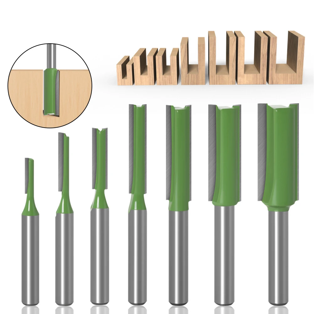 

1/4" 6mm Shank Straight Bit Milling Cutter Single Double Flute Wood Cutters Tungsten Carbide Router Bit Woodworking Tool Set