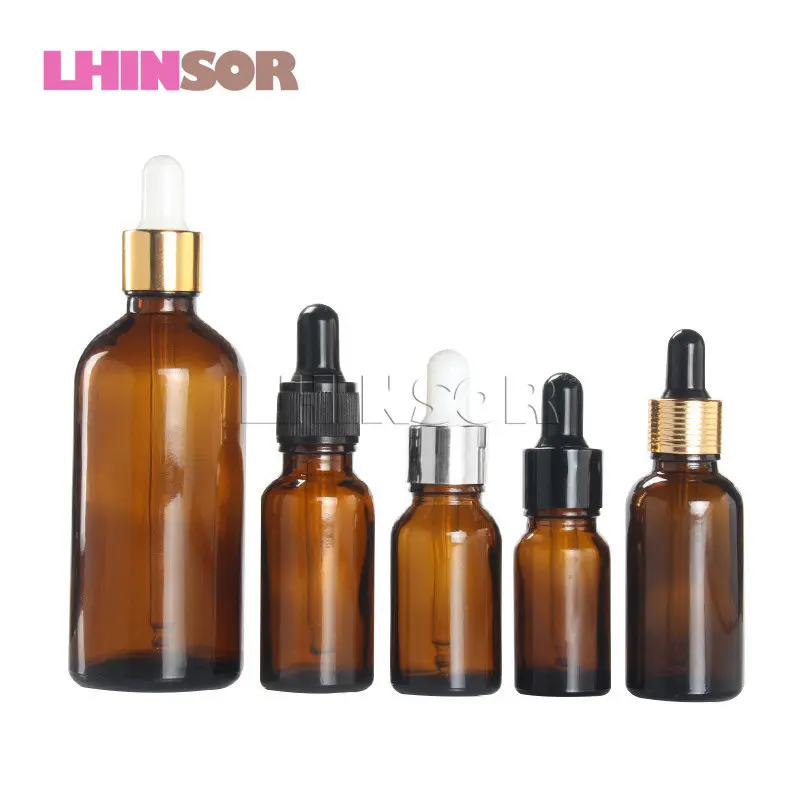 

10pcs/lot 5ml 10ml 15ml 20ml 30ml 50ml 100ml Amber Glass Essential Oil Doterra Vials Dropper Liquid Reagent Pipette Bottles