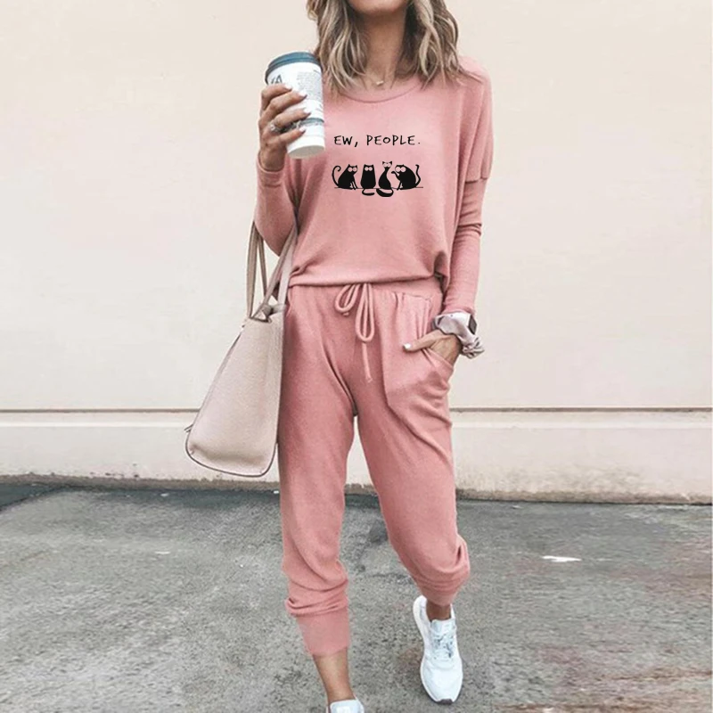 

Cotton sportswear ladies sweatshirt + two-piece sportswear, new spring casual jogging sweatshirt + elastic waist pants