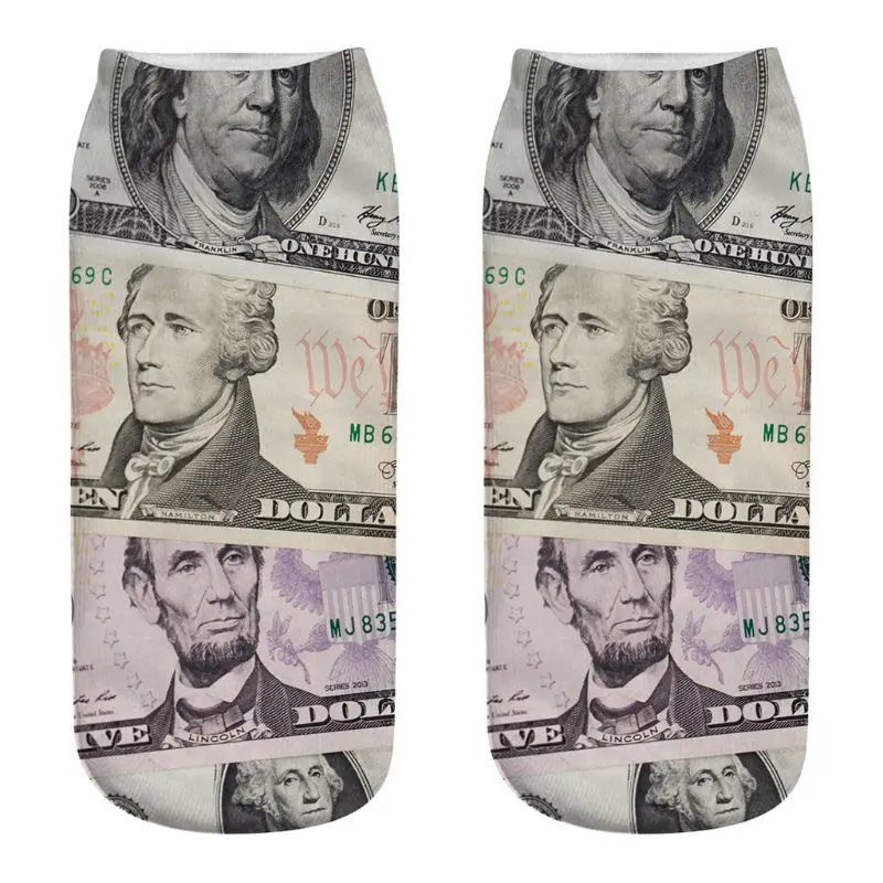 Unisex Couples Funny 3D Dollars Money Digital Printing Low Cut Short Boat Socks Rib Trim Summer Sport Casual Hosiery 5 Styles | Женская