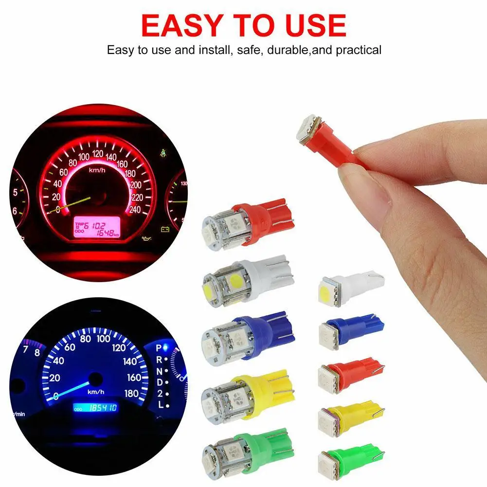 

70pcs DC12V T5 T10 LED Car Instrument Panel Light 5 Colors Cluster Dash Indicator Light Bulb Kit 5050smd
