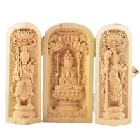 boxwood purely handwork carved buddha prayer amulet box exorcism statue