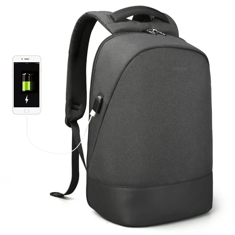 Tigernu usb зарядка водостойкий Противоугонный Рюкзак 15,6 дюймов ноутбук рюкзак мужской Mochilas для подростков рюкзак школьный - Цвет: Black