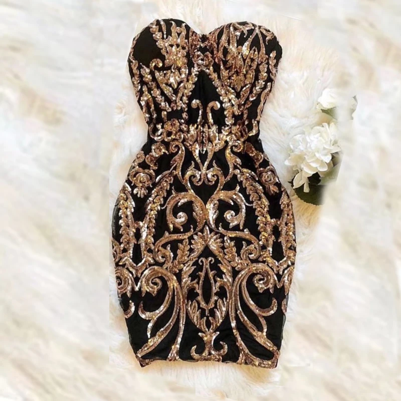 Летнее винтажное сексуальное платье черного и золотого цвета облегающее