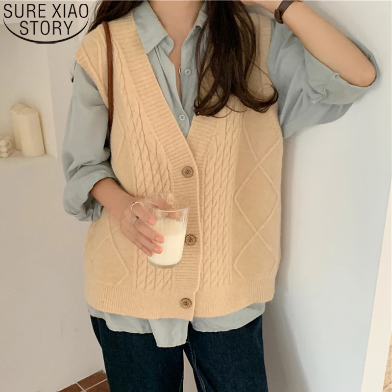 

Свободная зимняя одежда с V-образным вырезом, женский свитер, жилет, свитер, безрукавка, модные однотонные женские кардиганы, новинка 17839