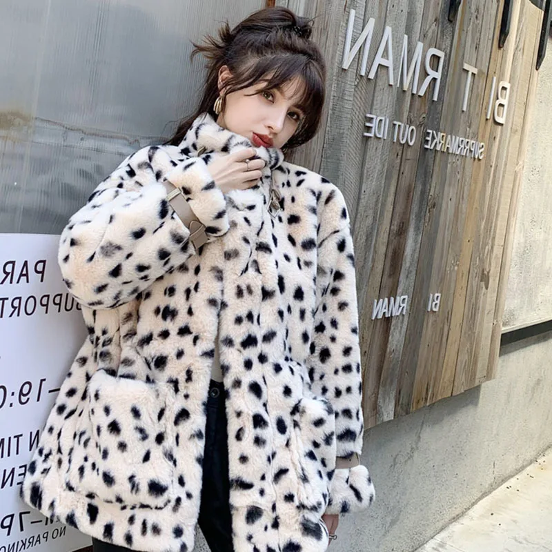 Женская зимняя куртка Wenfly из искусственного меха с меховым принтом леопардовым
