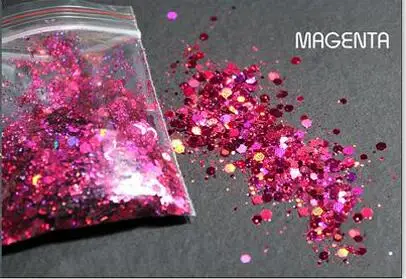 color15magenta Праздничный блестящий комплект 24 цветов+ 500 г Смешанные блестки Единорог Русалка Лицо Тело 24 массивный блеск смешанный голографический микс, JK871 - Цвет: color15magenta