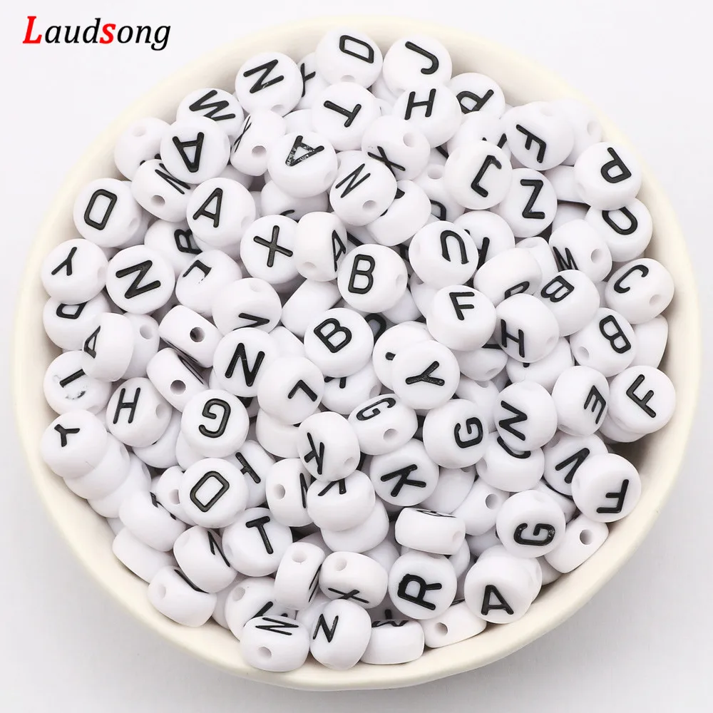 7mm Black White Mixed Letter Acrylic Beads Round Flat Alphabet Spacer Beads For Jewelry Making Handmade Diy Bracelet Necklace images - 6