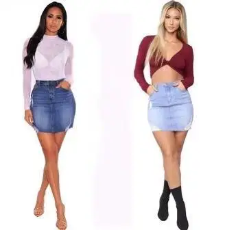 

Европейская и американская пикантная Женская модная рваная пикантная облегающая женская джинсовая юбка на осень/зиму