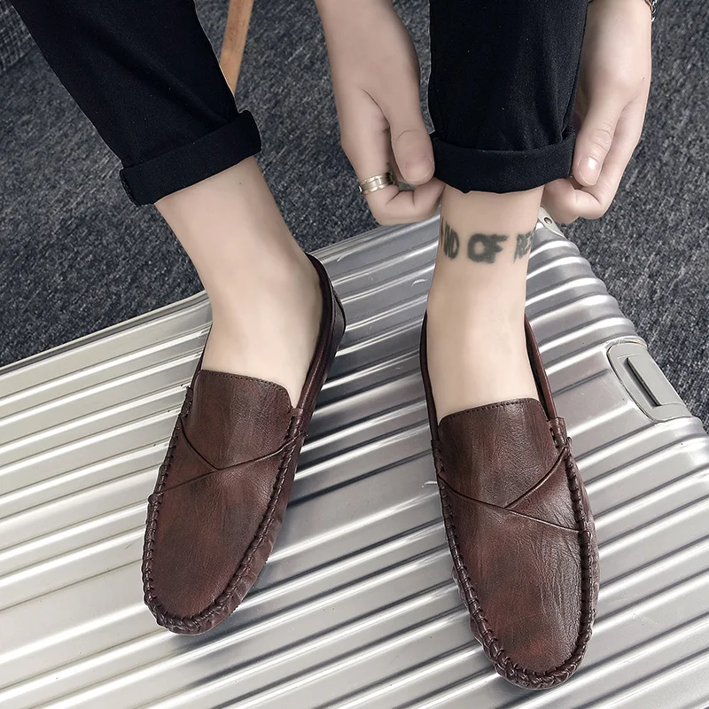 Income Genuine Leather Men Casual Shoes Brand 2020 slip on Loafers Moccasins Breathable Slip Black soft Driving | Обувь