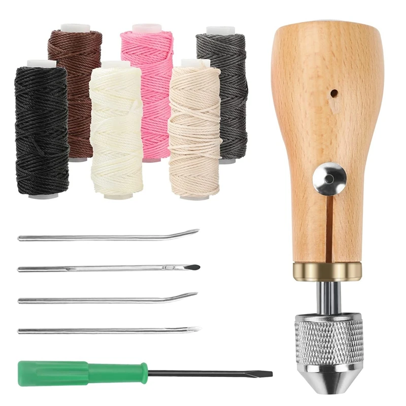 

Sewing Awl Kit,Leather Stitching Awl Craft Tools And Supplies Hand Stitcher Set With Waxed Threads,For DIY Leather Craft