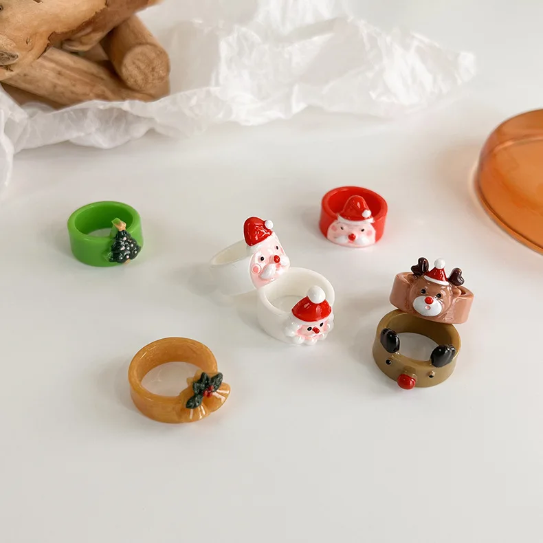 

Fashion Cartoon Acrylic Santa Claus Elk Snowman Ring Womens Popular Exaggerated Ring New Year Party Accessories