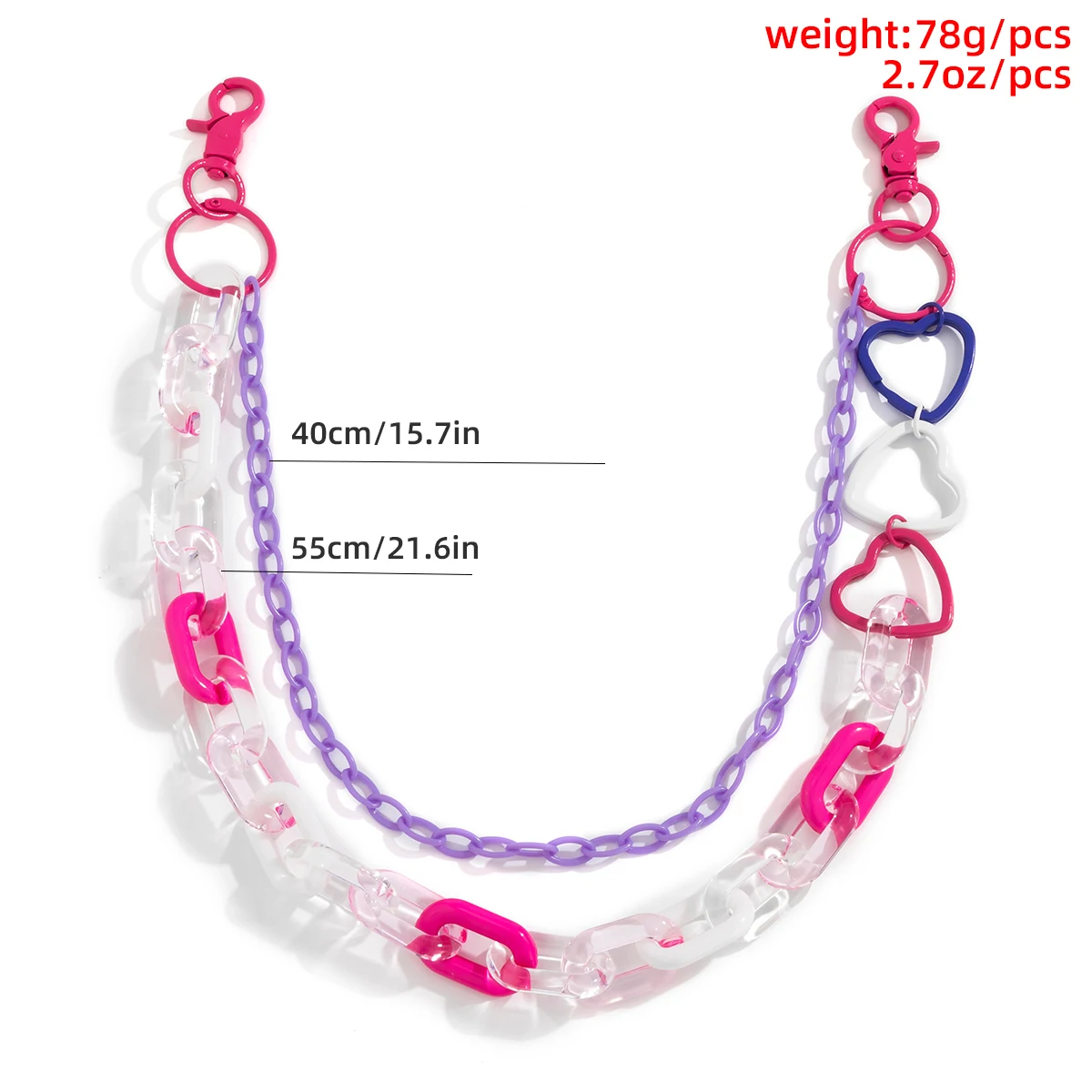 

IngeSight.Z Multi Layered Rainbow Colorful Love Heart Key Chain Belt Women Hip Hop Acrylic Acetic Acid Long Waist Pants Jewelry