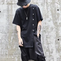 summer mens black t shirt casual loose large size irregular asymmetrical short sleeve streetwear hip hop t shirt