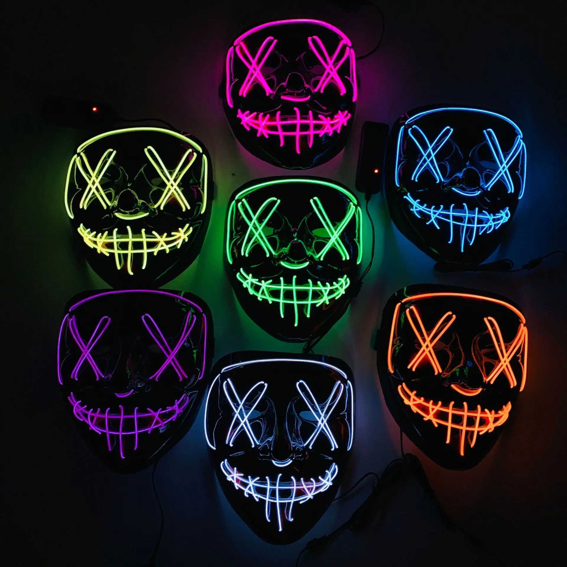 

C2 Halloween Mask Black V Decoration Glowing LED Party Masque Masquerade Masks Neon Maske Horror Halloween Party Decor