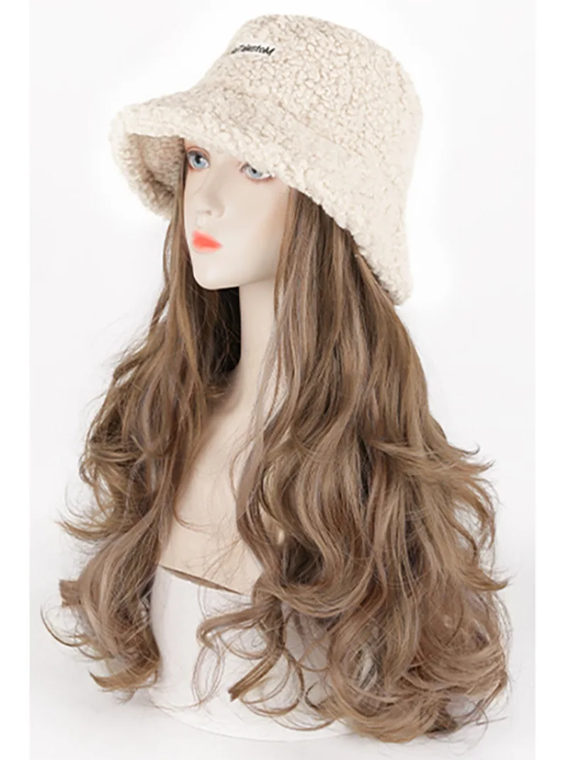 Женская шерстяная шляпа парик из длинных волос интегрированная синяя с длинными