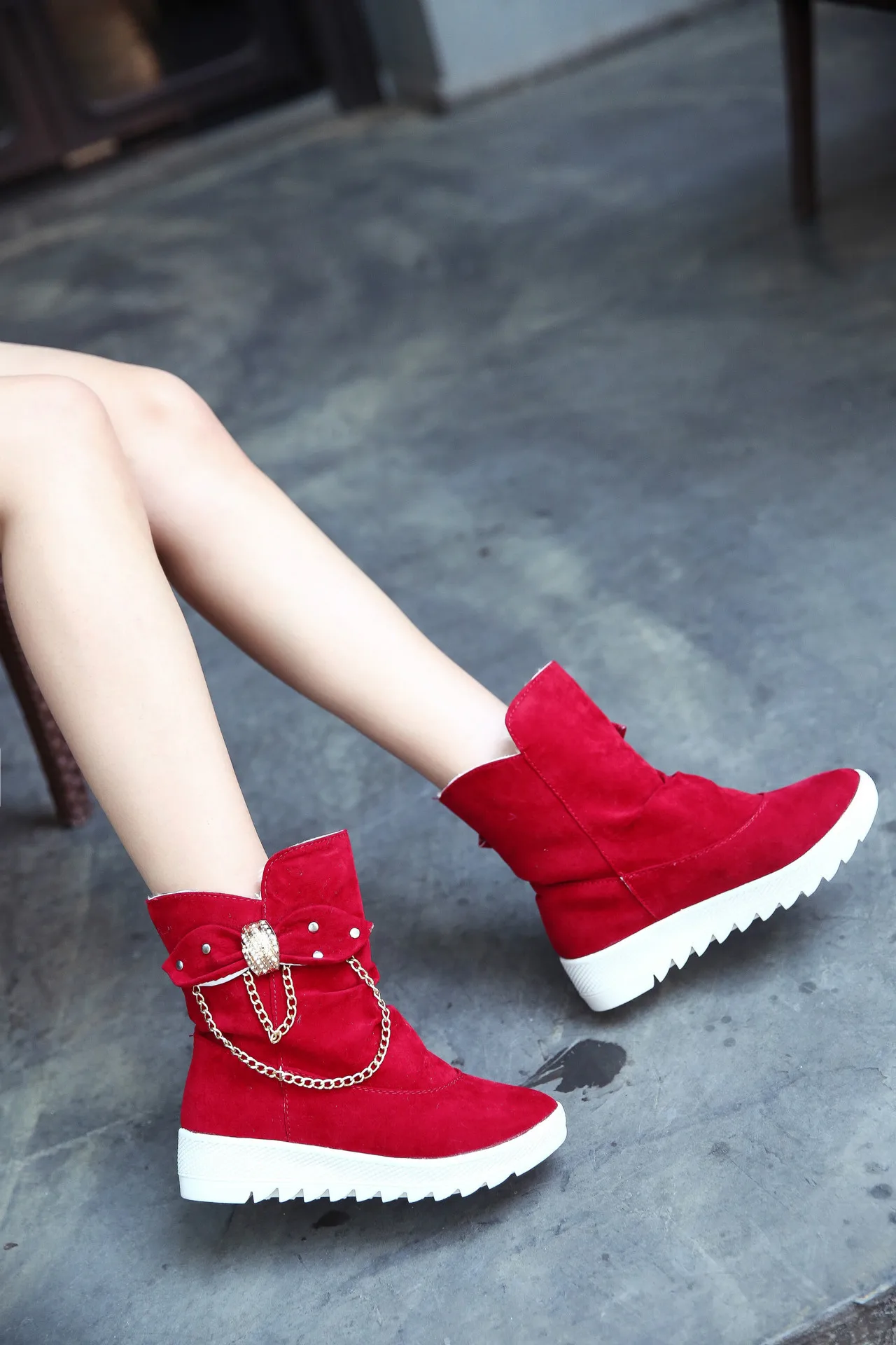 LZJ Mujer Zapatos/новые женские повседневные зимние теплые ботинки женские удобные ботинки до середины икры с круглым носком и бантом без застежки на плоской подошве женские ботинки