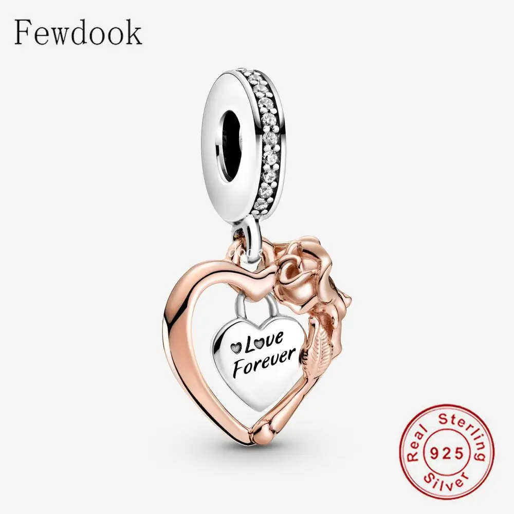 

Fit Original Charm Bracelet Real 925 Sterling Silver Love Forever Rose Made Heart Bead For Making Women Dangle Berloque 2021