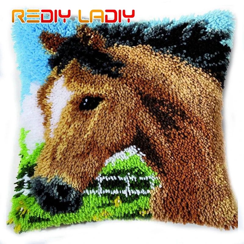 Latch Hook Kits Kitty Cat Cushion Cover Pre-Printed Canvas DIY Yarn Crochet Crafts Pillow Case Size 43x43cm Sofa Bed Pillows | Дом и сад