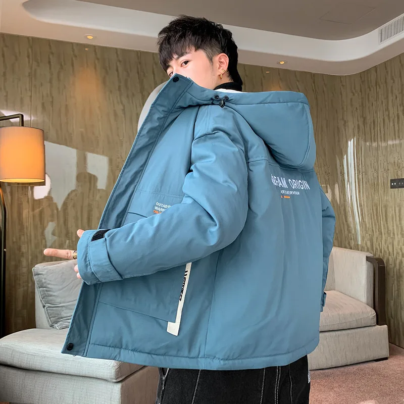 Cotton-Padded Coat Men's Autumn and Winter Korean Style Trendy Hooded Cotton Coat Jacket Autumn Loose Casual Cotton-Padded