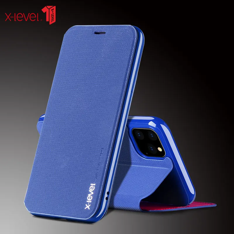 

X-Level Card Holder Leather Flip Cases For New iPhone 11 Pro Max Ultra Thin Business Book Cover Case