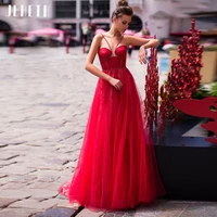 jeheth red spaghetti straps tulle prom dress a line sweetheart backless cocktail evening gowns dubai womens party customized
