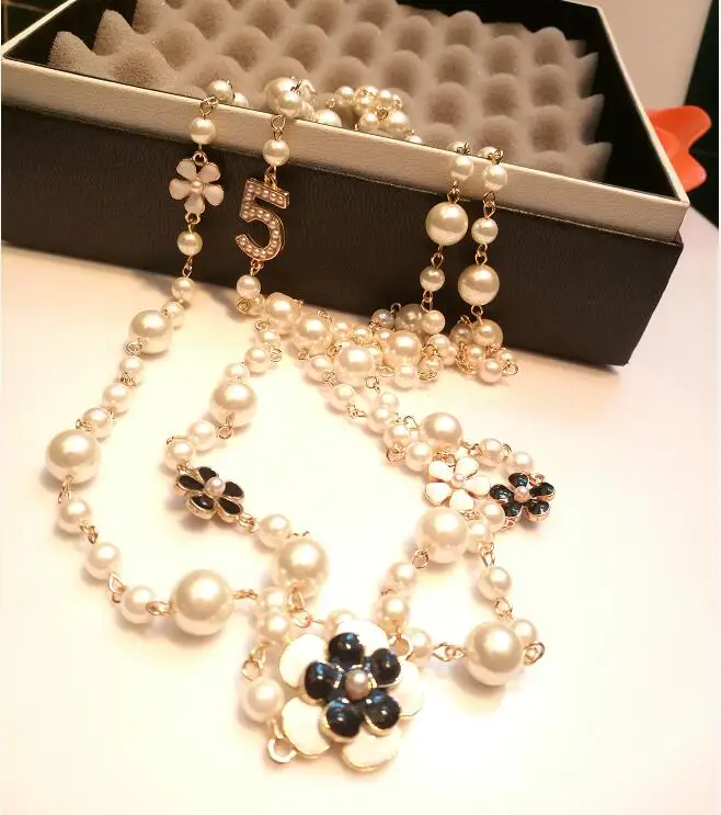 Модное Длинное жемчужное ожерелье из бусин многослойное цепочек для свитера