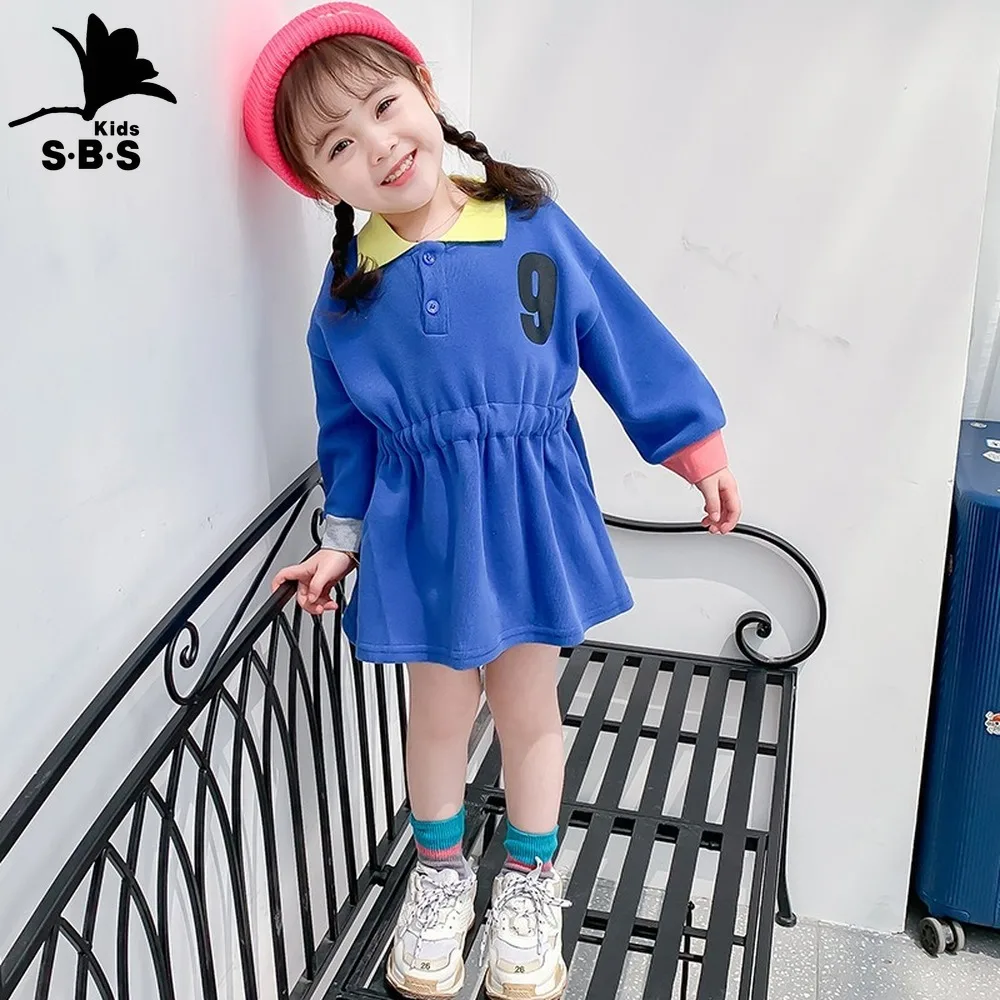 

2019 Autumn Ins Hot Sale Dress Girl Cute Solid Color Cotton Long Sleeve Children's Cotton Casual Dress Kids Dresses for Girls