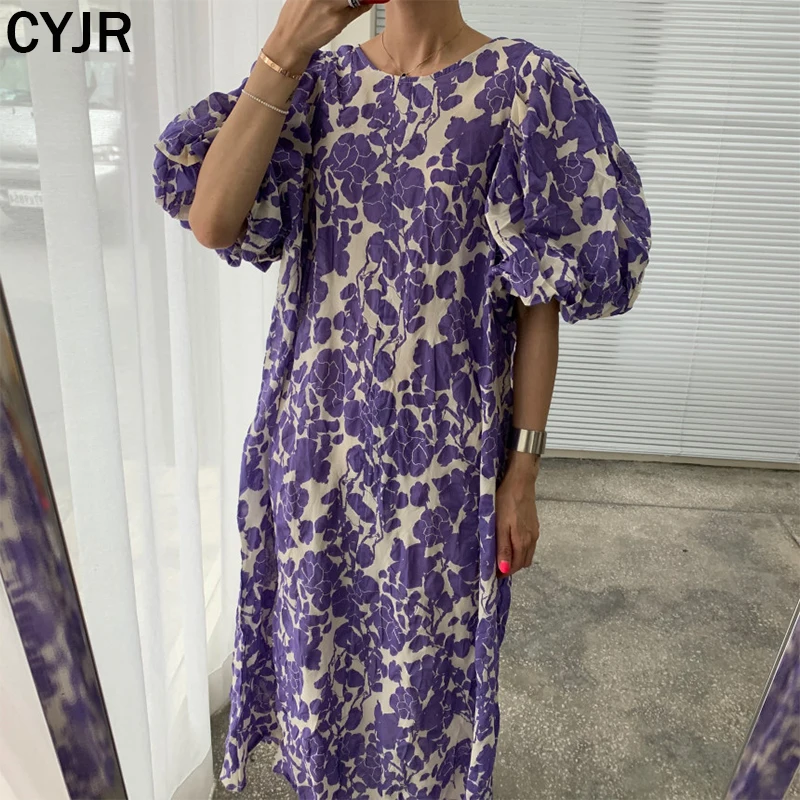 

New O Neck Puff Sleeve Summer Dress Women Robe Femme Casual Loose Floral Printed Dresses Female Korean Vintage Vestidos