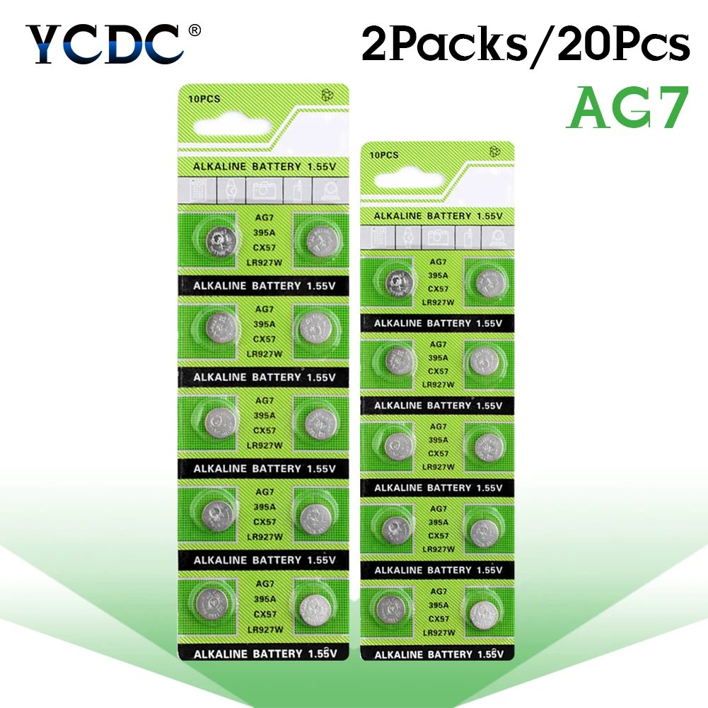 

YCDC 20pcs AG7 Alkaline Batteries G7 LR57 LR926 SR926W 395 Coin Button Cell 1.55V Watch Remote Battery Single Use