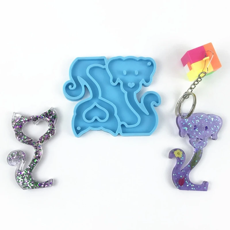 

Cats Dogs Keychain Epoxy Resin Mold Jewelry Pendant Silicone Mould DIY Crafts Decorations Casting Tool
