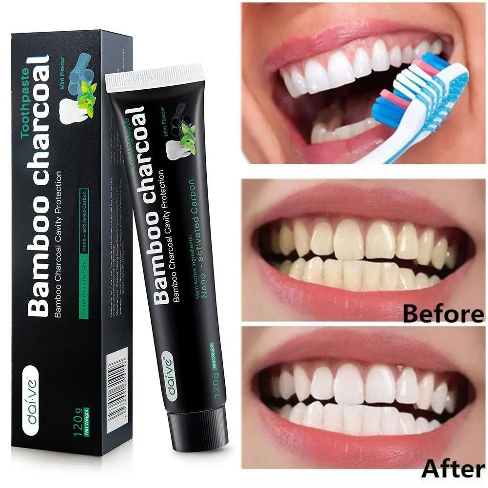 

120g Activated Charcoal Toothpaste Teeth Whitening Charcoal Remove Toothpaste Fresh Bamboo Care Breath Stains Hygiene U9R7