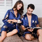 Женские Ночная сорочка с короткими рукавами шорты мужской халат из искусственного шелка Пижама-кимоно мужской сексуальный Халат домашний сервис для пар Ночная рубашка